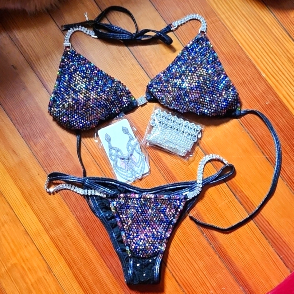 Dazzling Sequin Bikini Set - Black and Multicolor